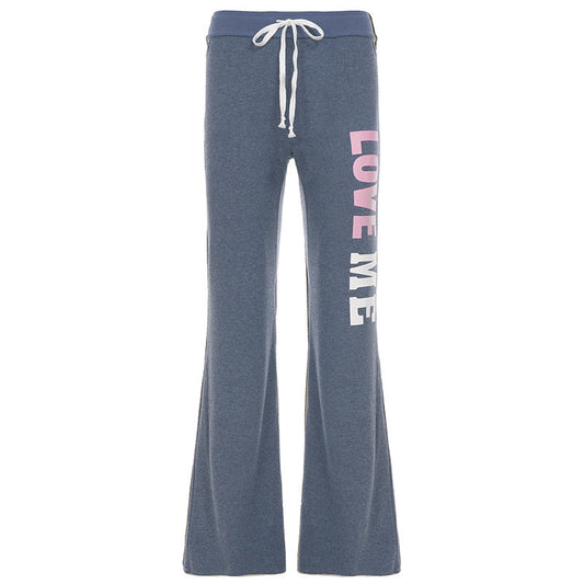 Drawstring letter pattern low rise straight leg pant | Festival Outfits Women