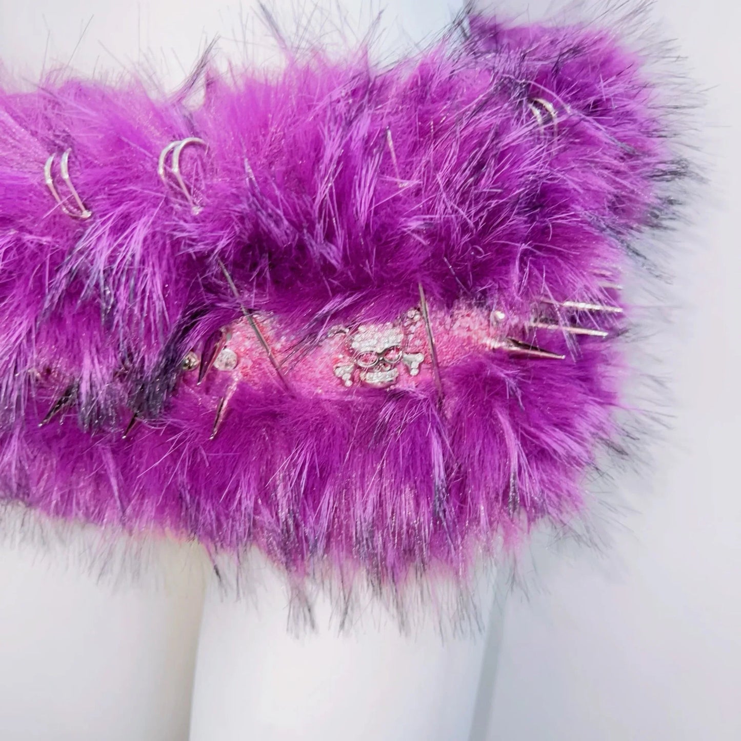 Fluffy skull applique tube mini skirt set | Festival Outfits Women