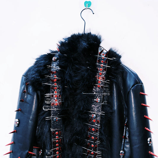 Long sleeve PU leather rivet fluffy coat top | Festival Outfits Women