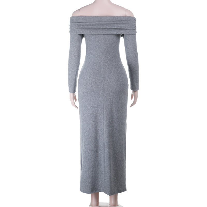 Off shoulder long sleeve solid maxi dress | Festival Outfits Women