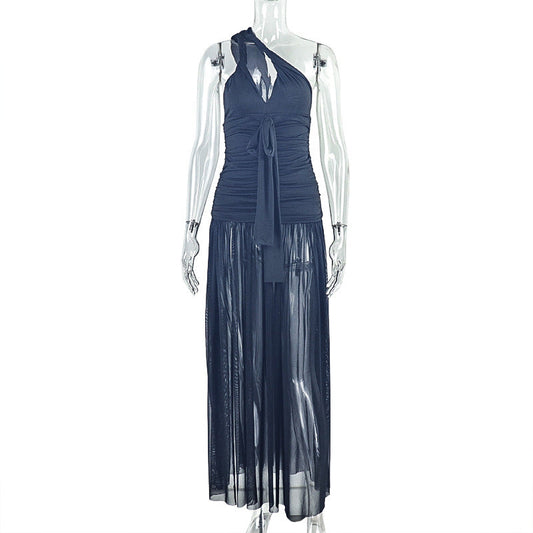 One shoulder ruched irregular slit maxi dress | Festival Outfits Women