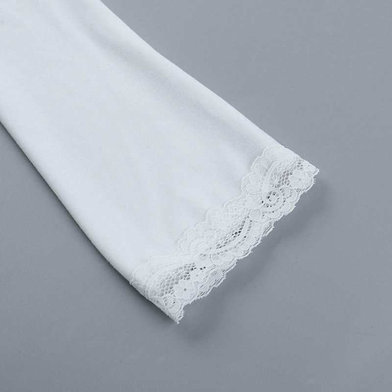 Self tie v neck long sleeve lace hem solid top | Festival Outfits Women