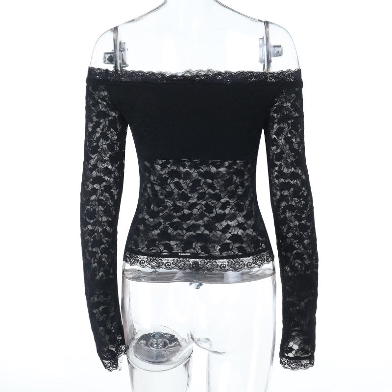 Long sleeve off shoulder lace solid top | Festival Outfits Women