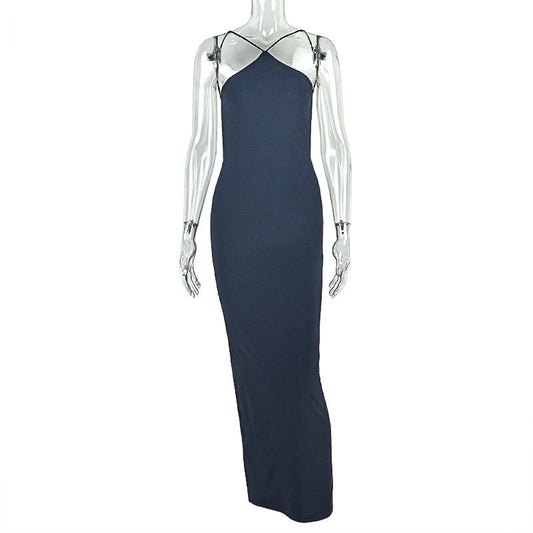 Slit backless solid cami maxi dress | Festival Outfits Women