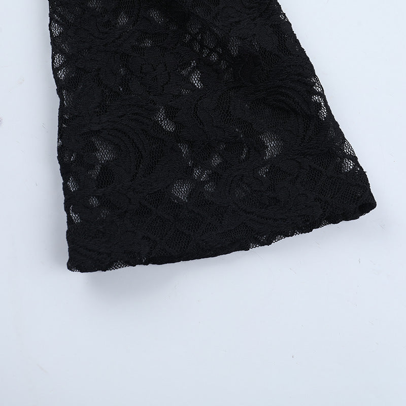 Long sleeve lace self tie solid crewneck top | Festival Outfits Women