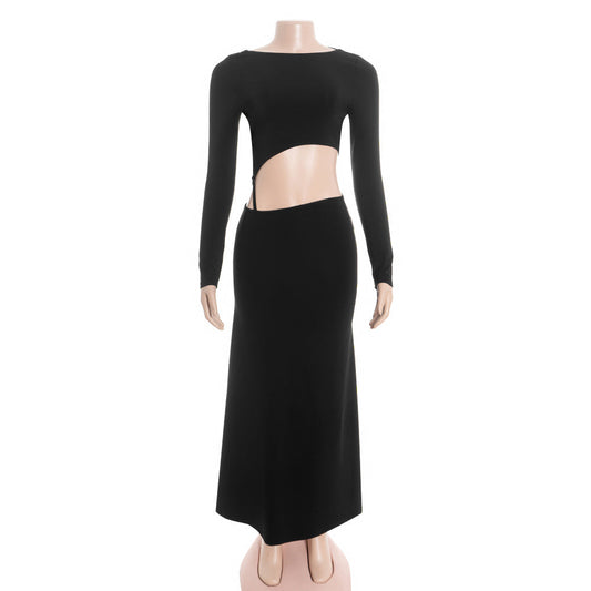Long sleeve backless solid maxi dress | Festival Outfits Women