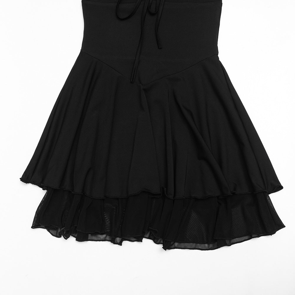 V neck self tie long flared sleeve mini dress | Festival Outfits Women