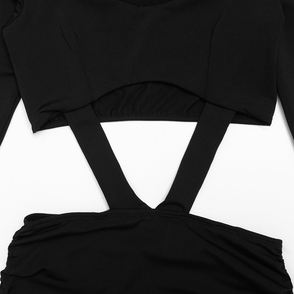 Long sleeve ruched hollow out cut out mini dress | Festival Outfits Women