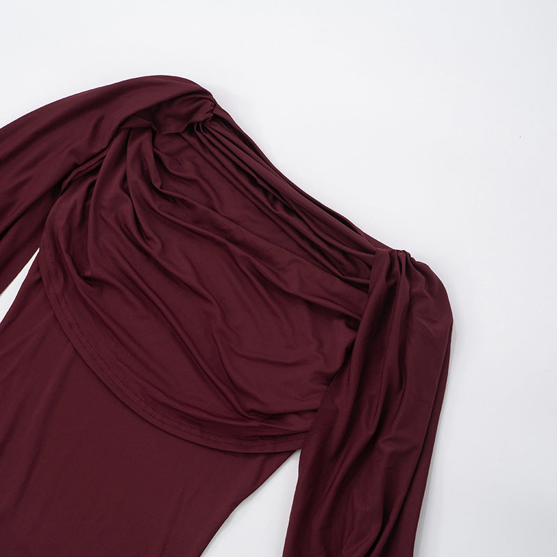Cowl neck ruched solid bodysuit | Festival Outfits Women