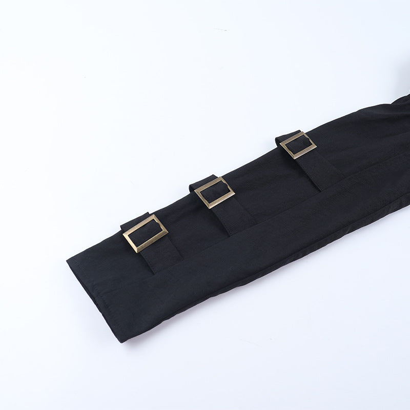 Long puff sleeve button buckle lace hem shrug top | Festival Outfits Women