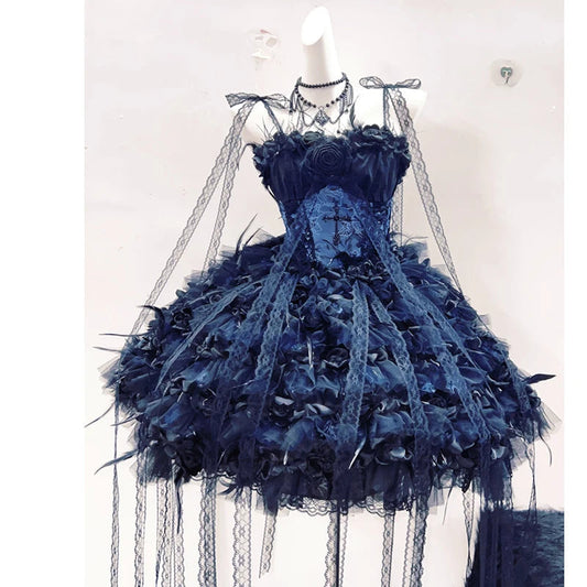 Flower applique feather velvet self tie mini dress | Festival Outfits Women