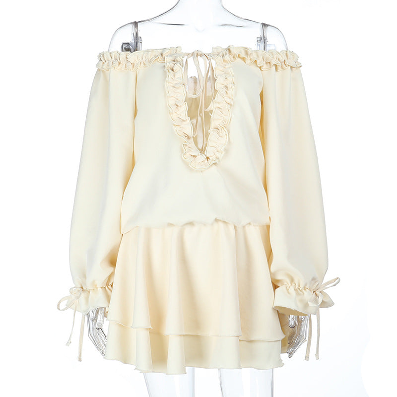 Long sleeve v neck drawstring mini dress | Festival Outfits Women