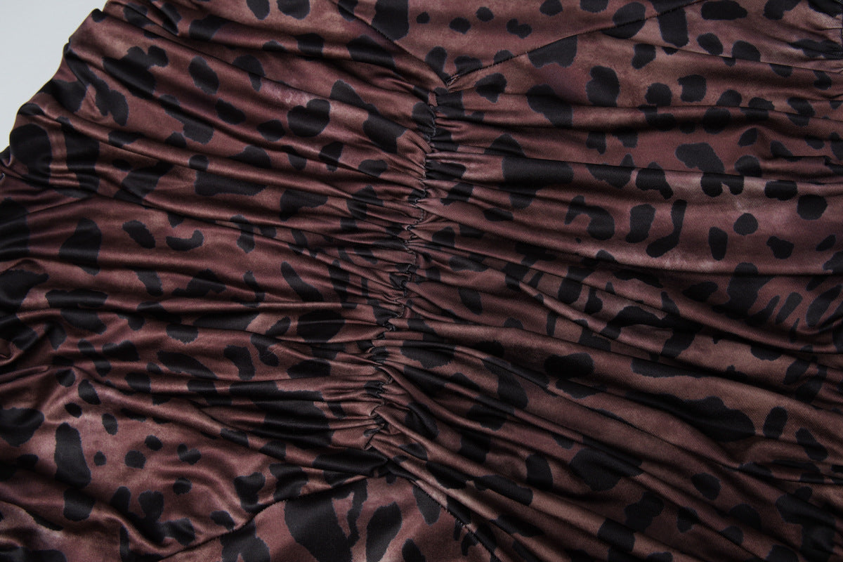 Halter self tie leopard print ruched backless maxi dress | Festival Outfits Women