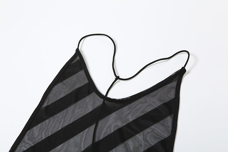 V neck mesh high slit see through backless maxi dress | Festival Outfits Women