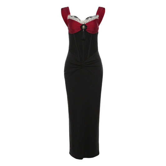 V neck lace hem corset ruched maxi dress | Festival Outfits Women