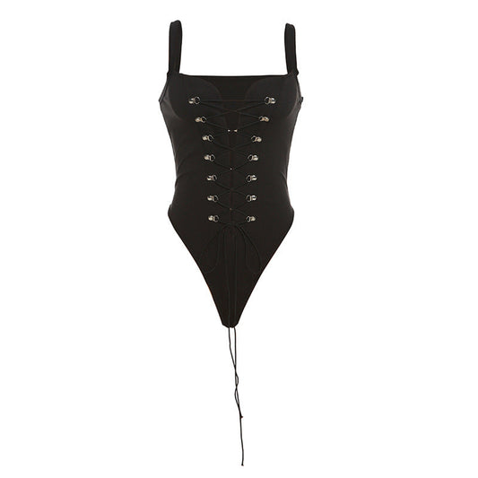 V neck lace up cami bodysuit | Festival Outfits Women
