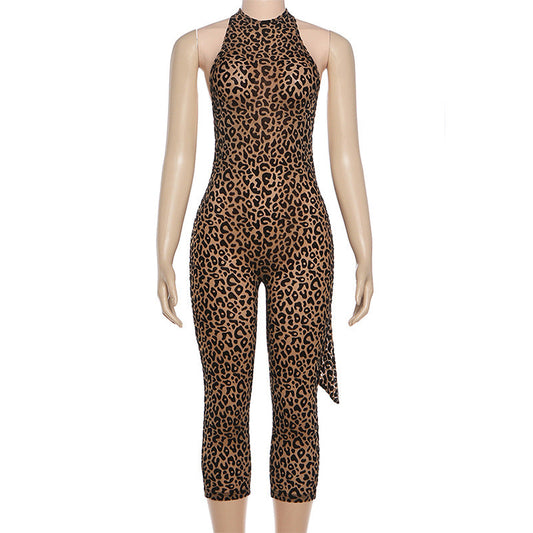 Halter backless leopard print jumpsuit | Festival Outfits Women