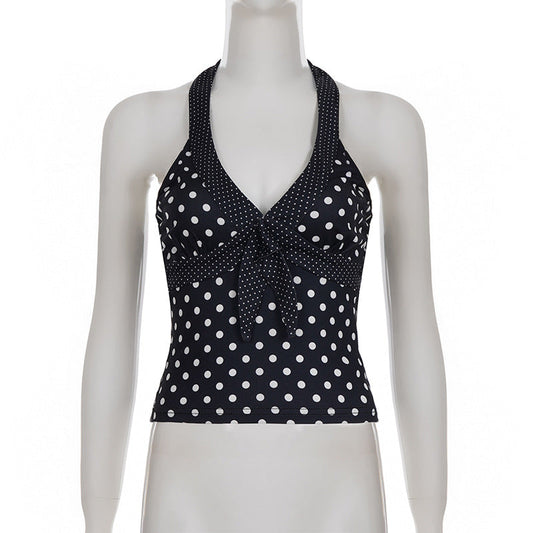 Halter v neck polka dot backless top | Festival Outfits Women