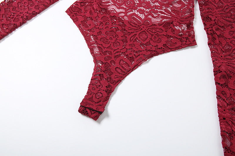 Long sleeve ruched hollow out lace pant set | Festival Outfits Women
