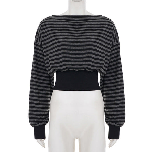 Long sleeve striped print crewneck top | Festival Outfits Women