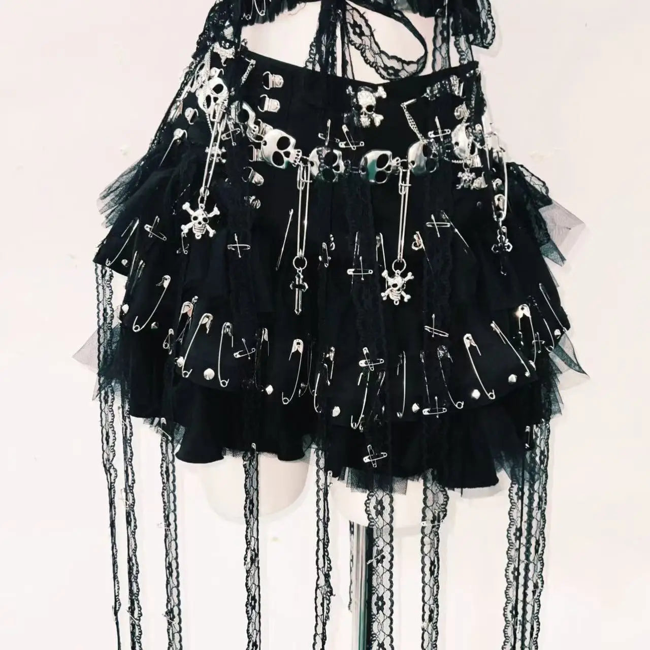 Halter skull beaded lace up lace mesh backless top | Festival Outfits Women