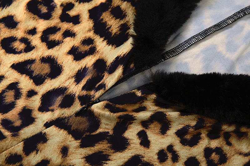 Long sleeve v neck leopard print fluffy jumpsuit | Festival Outfits Women
