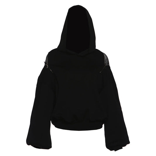 Hoodie long sleeve zip-up fishnet top | Festival Outfits Women