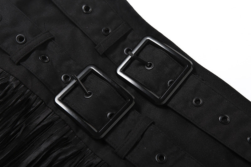 Buckle tassels solid mini skirt | Festival Outfits Women