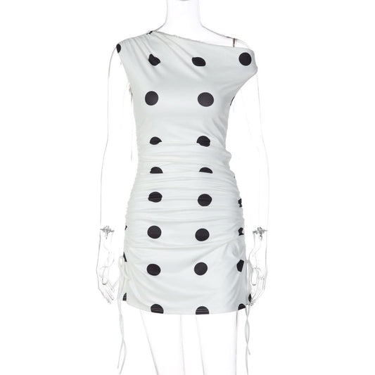 Off shoulder polka dot drawstring mini dress | Festival Outfits Women