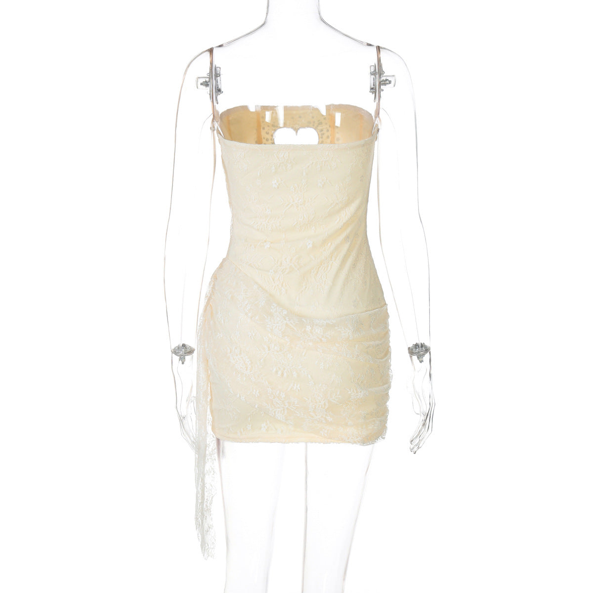 Hollow out beaded lace irregular tube cut out mini dress | Festival Outfits Women