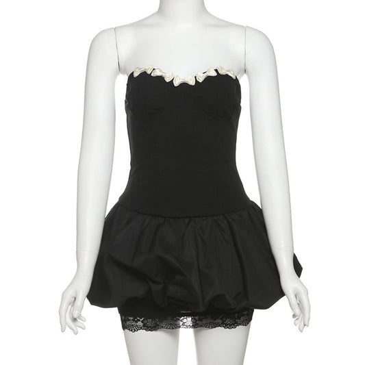Sweetheart neck bowknot lace hem mini dress | Festival Outfits Women