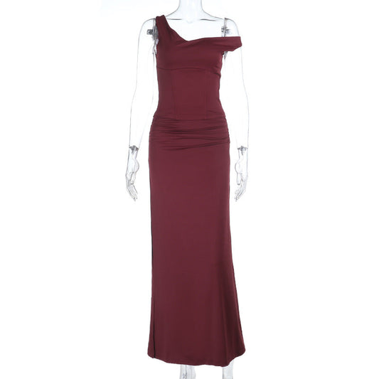 Ruched slit backless solid tank maxi skirt set | Festival Outfits Women