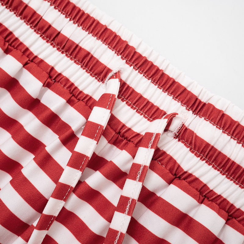 Striped print crewneck drawstring medium rise pant set | Festival Outfits Women