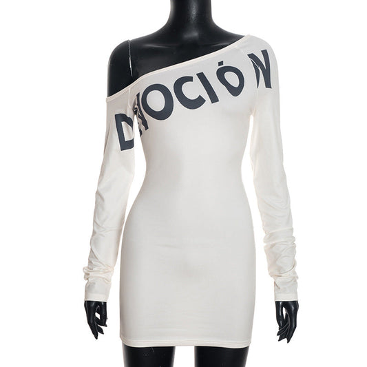 Long sleeve irregular letter pattern mini dress | Festival Outfits Women