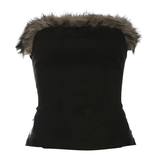 Fluffy lace up tube top | Festival Outfits Women