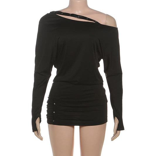 Long sleeve gloves ruched irregular mini dress | Festival Outfits Women