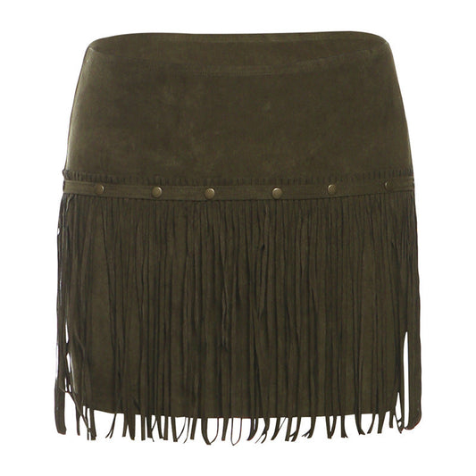 Tassels solid A line mini skirt | Festival Outfits Women