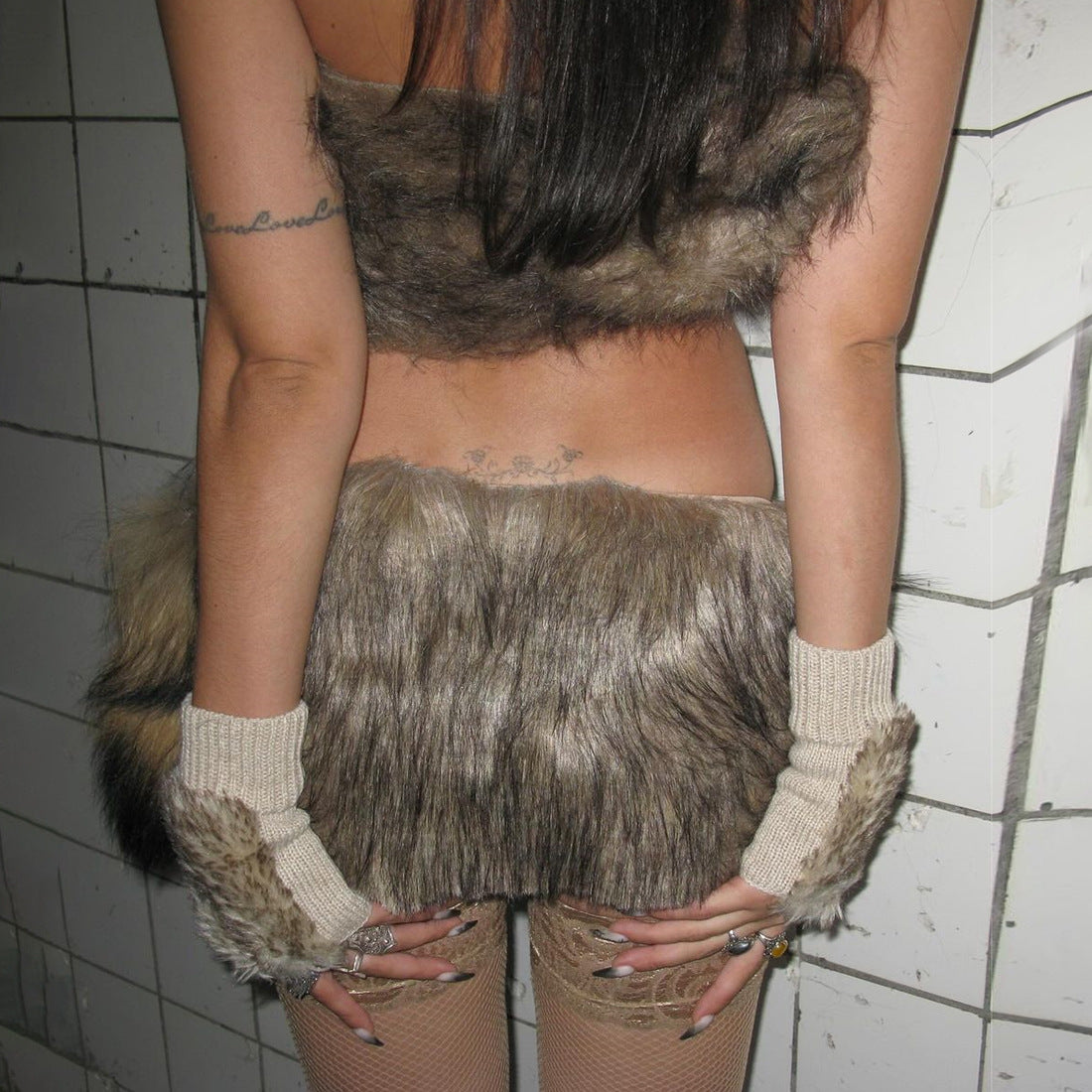 Fluffy backless contrast tube mini skirt set | Festival Outfits Women
