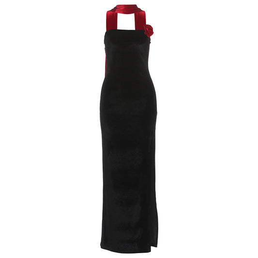 Slit flower applique backless tube maxi dress | Festival Outfits Women