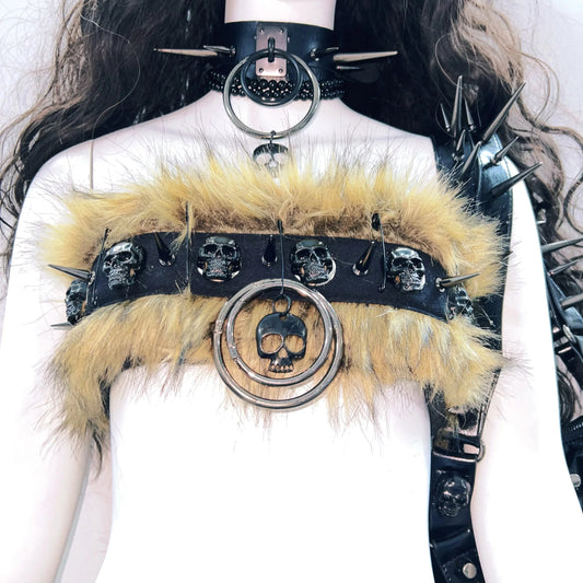 Fluffy o ring skull applique backless tube top | Festival Outfits Women