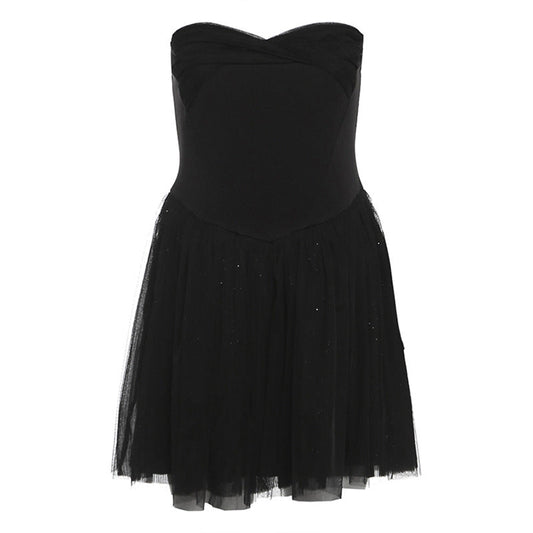Sweetheart neck mesh glitter tube mini dress | Festival Outfits Women