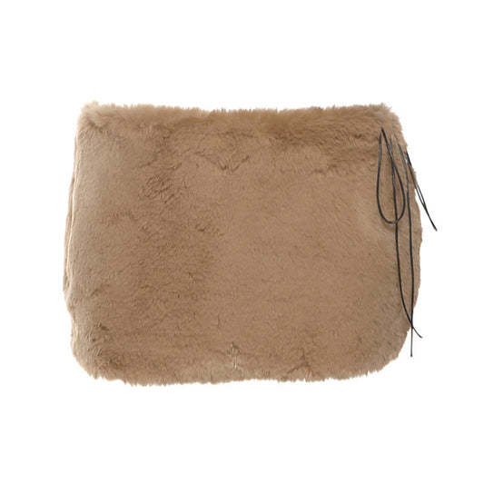 Fluffy zip-up self tie solid mini skirt | Festival Outfits Women