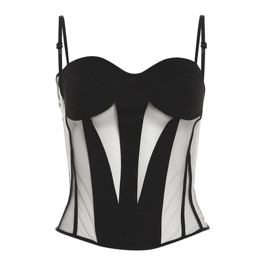 Mesh patchwork lace up backless cami top | Festival Outfits Women