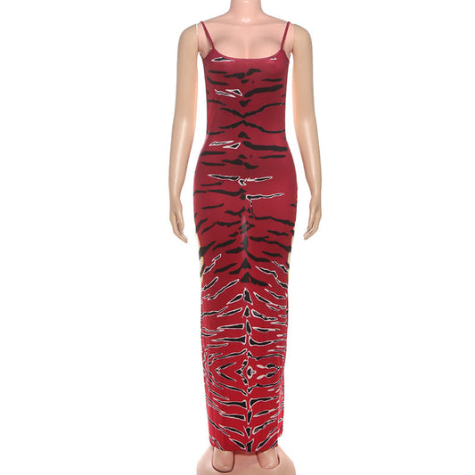 U neck slit print backless cami maxi dress | Festival Outfits Women
