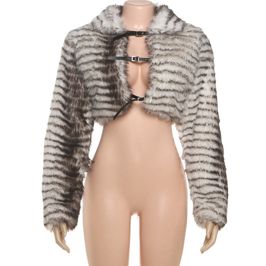 Fluffy long sleeve buckle turnover collar top | Festival Outfits Women