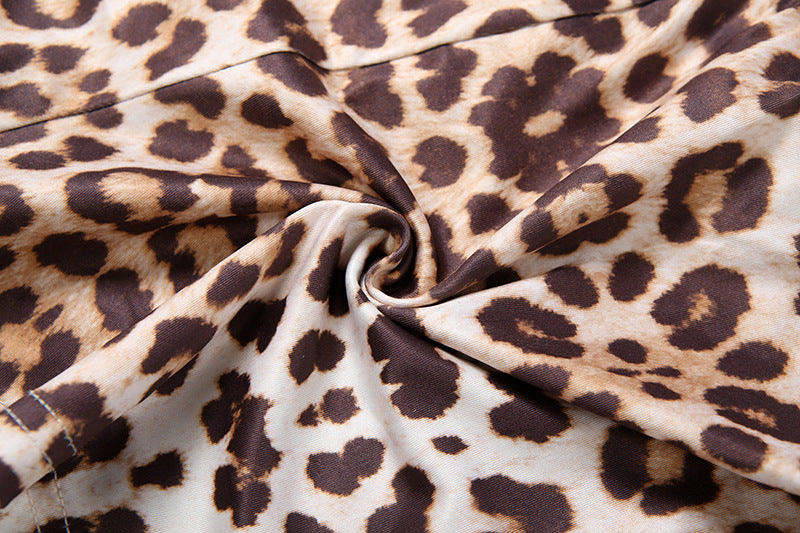 Leopard print self tie halter gloves v neck pant set | Festival Outfits Women