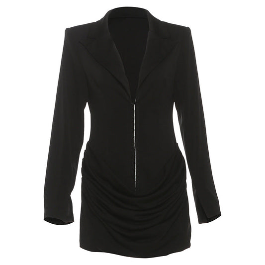 Long sleeve ruched deep v neck solid mini dress | Festival Outfits Women