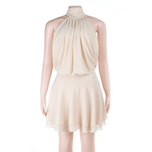 Ruched self tie halter chiffon zip-up mini dress | Festival Outfits Women