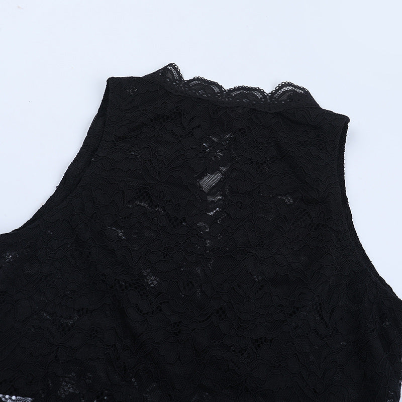 Lace hollow out sleeveless solid cut out top | Festival Outfits Women
