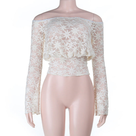 Long sleeve lace off shoulder solid top | Festival Outfits Women